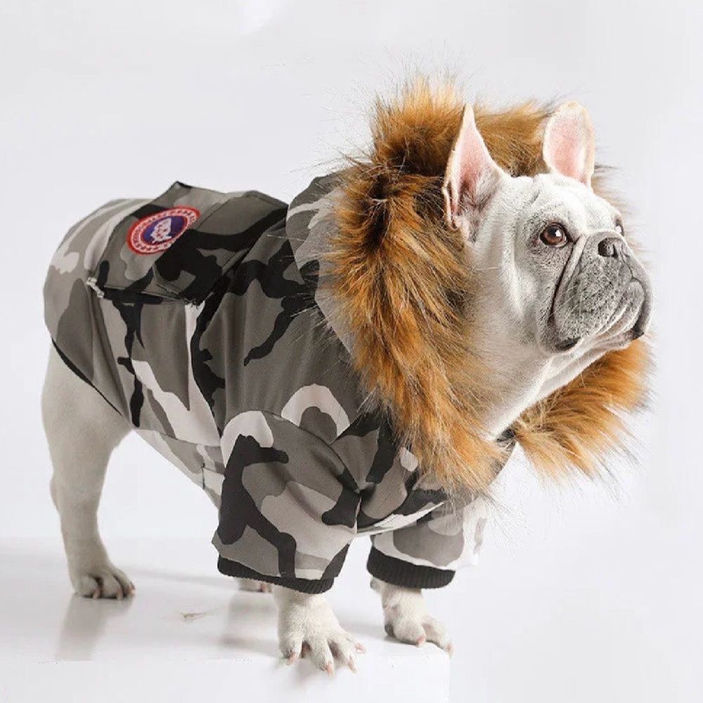 Camouflage Dog Jacket with Faux Fur Hood